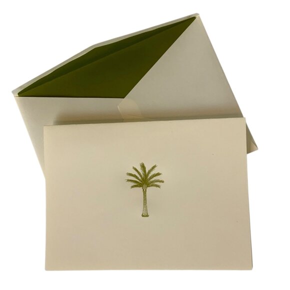 Crane & Co Palm Tree Boxed 22 Note Cards With Lined Envelopes - Picture 1 of 4